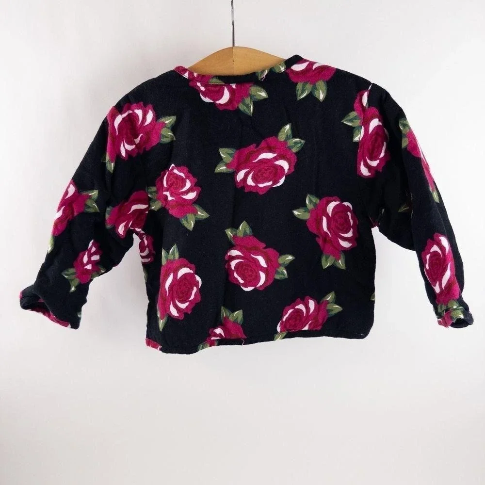 Vintage 90s Baby Togs Padded Rose Floral Print Jacket Boho Black‎ Pink Girls 24m